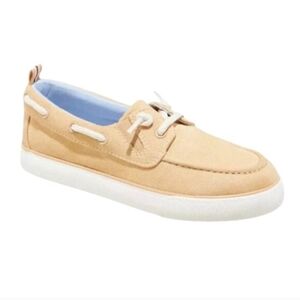 Tan Boat Shoes with White Soles Size 13